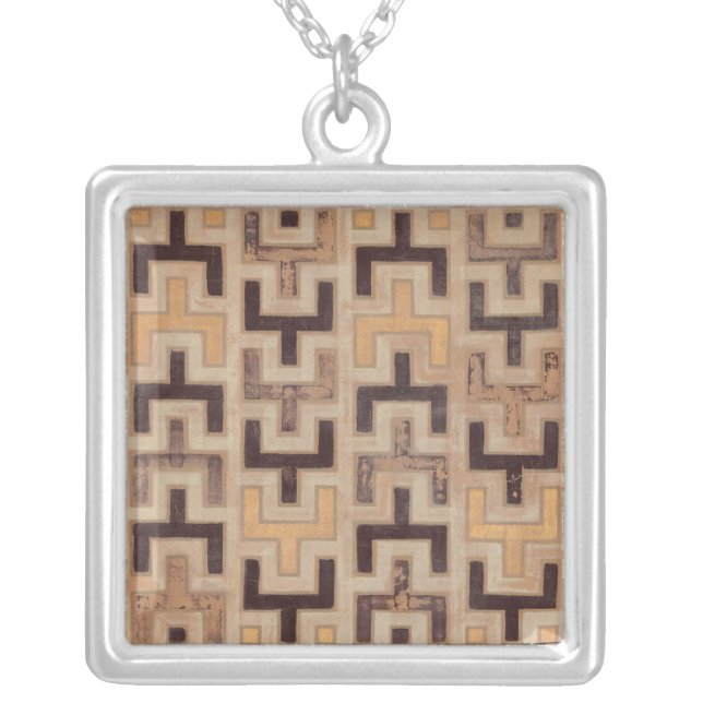 Decorative African Mudcloth Pattern Silver Plated Necklace (Front)