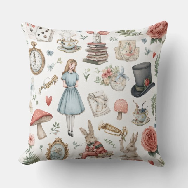 Decorative Alice in Wonderland Throw Pillow (Front)