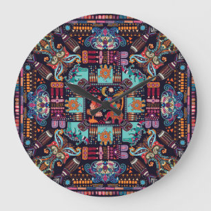 Decorative animals: colorful ethnic design. large clock