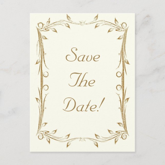 Decorative Antique Gold Border Wedding Announcement Postcard (Front)