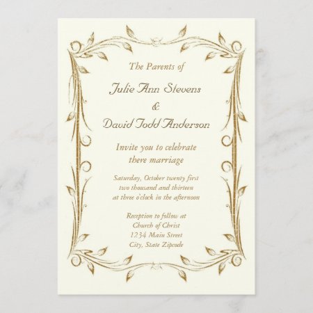 Decorative Antique Gold Border Wedding Invitation