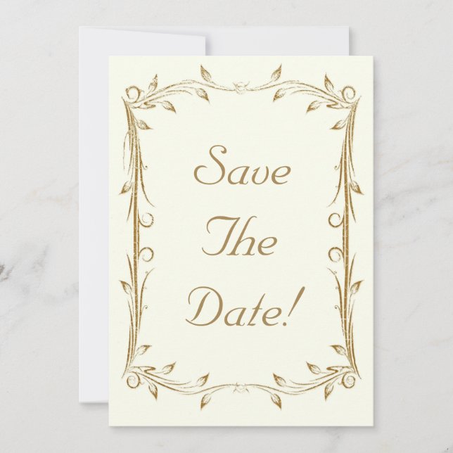 Decorative Antique Gold Border Wedding Save The Date (Front)