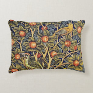 Decorative Art Blue Green Bird Tree Foliage Flower Accent Pillow