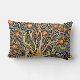 Decorative Art Blue Green Bird Tree Foliage Flower Lumbar Pillow
