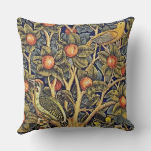Decorative Art Blue Green Bird Tree Foliage Flower Throw Pillow