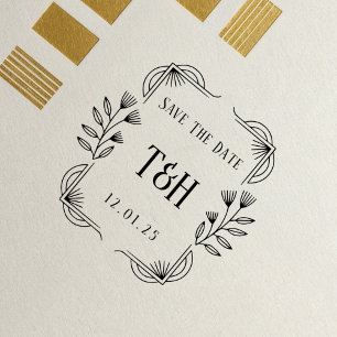 Decorative Art Deco Wooden Monogram Save The Date Rubber Stamp