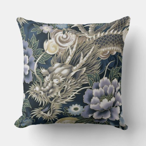 Decorative Asian Dragon Floral Patten Pillow
