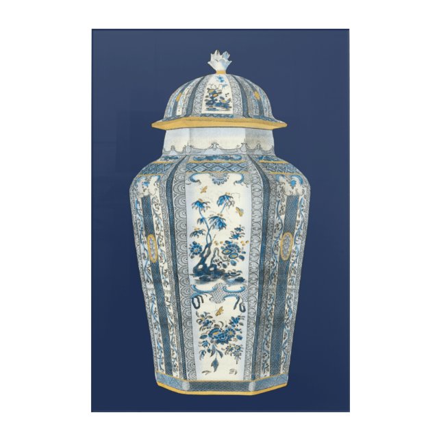 Decorative Asian Urn in Blue & White Acrylic Print (Front)