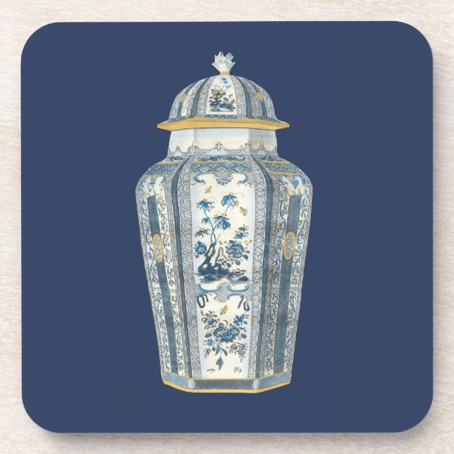 Decorative Asian Urn in Blue & White Beverage Coaster (Front)