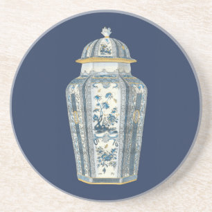 Decorative Asian Urn in Blue & White Coaster