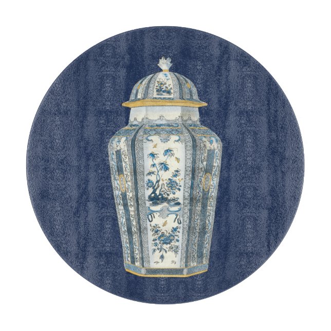 Decorative Asian Urn in Blue & White Cutting Board (Front)
