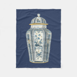 Decorative Asian Urn in Blue & White Fleece Blanket
