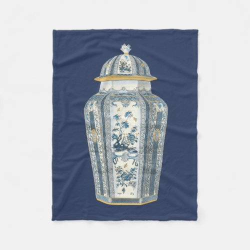Decorative Asian Urn in Blue  White Fleece Blanket