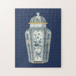 Decorative Asian Urn in Blue & White Jigsaw Puzzle<br><div class="desc">A beautiful print of a decorative Asian urn,  painted in hues of blue and white. Intricate floral designs cover the urn,  giving it a peaceful feeling. Purchase your copy today!</div>