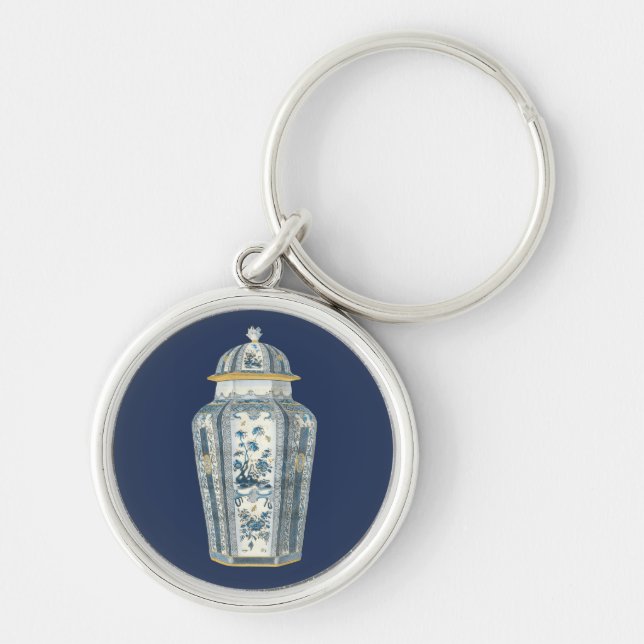Decorative Asian Urn in Blue & White Keychain (Front)