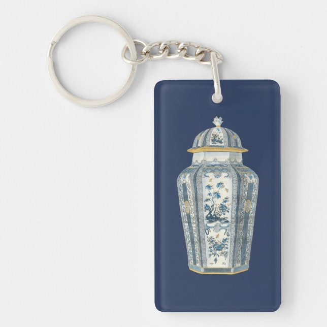 Decorative Asian Urn in Blue & White Keychain (Front)