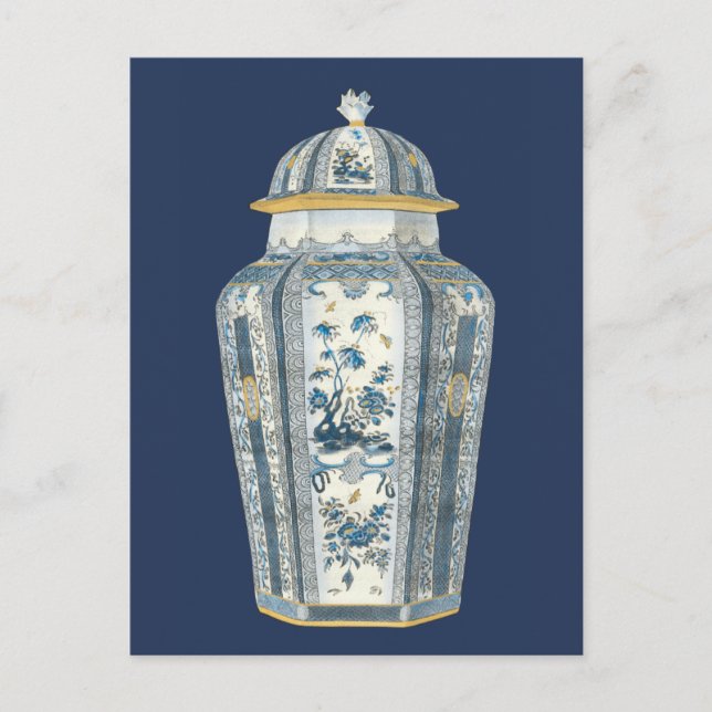 Decorative Asian Urn in Blue & White Postcard (Front)