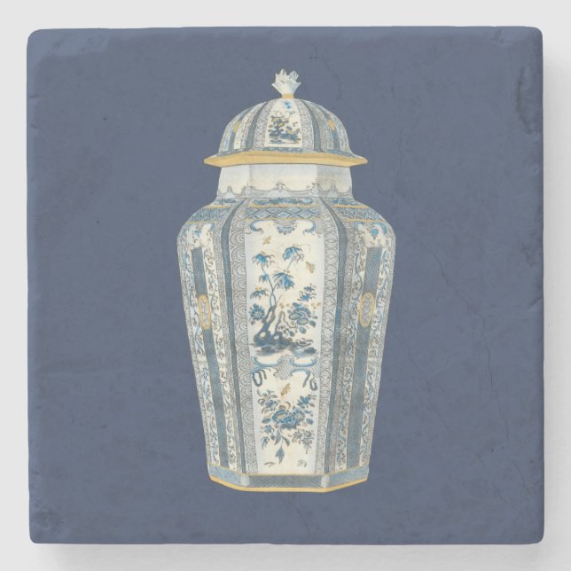 Decorative Asian Urn in Blue & White Stone Coaster (Front)