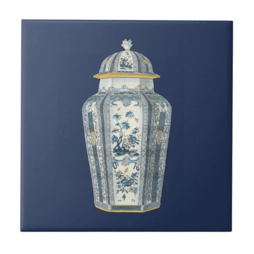 Decorative Asian Urn in Blue  White Tile