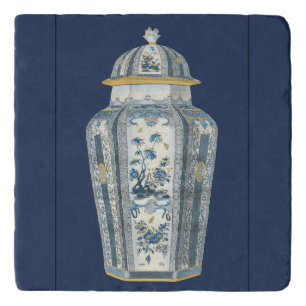 Decorative Asian Urn in Blue & White Trivet