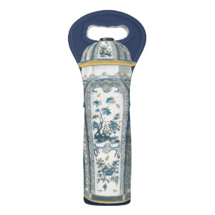 Decorative Asian Urn in Blue & White Wine Bag