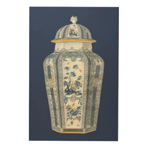 Decorative Asian Urn in Blue  White Wood Wall Decor