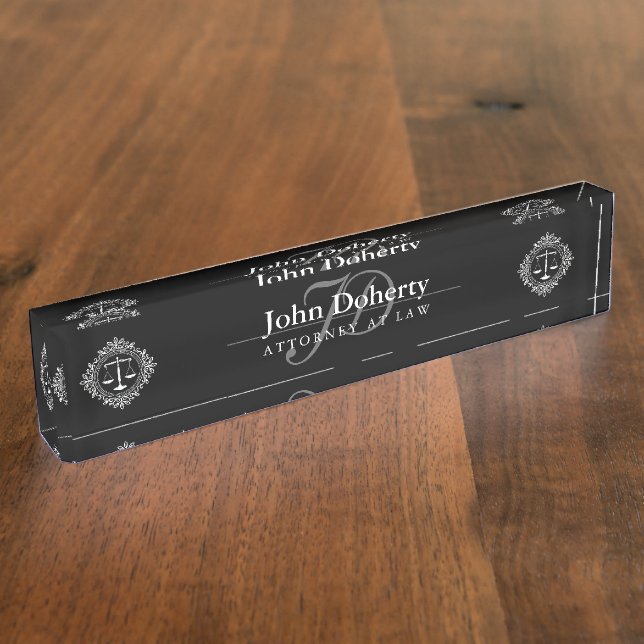 Decorative ATTORNEY AT LAW black & white Desk Name Plate (Side)