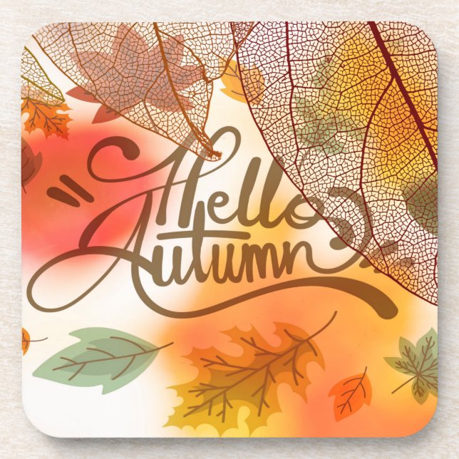 Decorative Autumn Leaves Beverage Coaster (Front)
