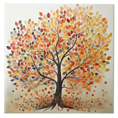 Decorative Autumn Leaves Tree Ceramic Tile