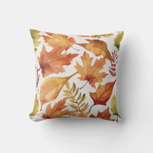 Decorative Autumn Leaves Watercolor Throw Pillow