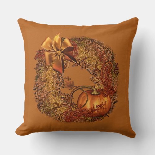 Decorative Autumn Pumpkin Wreath  Orange Pillow