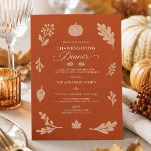 Decorative Autumn Terracotta Thanksgiving Dinner Invitation