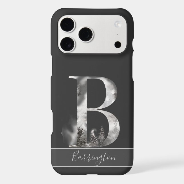 Decorative B Monogram with Name, Grey Case-Mate iPhone Case (Back)