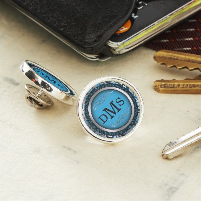 Decorative Baby Blue and Silver with Monogram   Lapel Pin (In Situ)