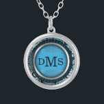 Decorative Baby Blue and Silver with Monogram   Silver Plated Necklace<br><div class="desc">Necklace ready for you to personalize. ✔NOTE: ONLY CHANGE THE TEMPLATE AREAS NEEDED! 😀 If needed, you can remove some of the text and start fresh adding whatever text and font you like. 📌If you need further customization, please click the "Click to Customize further" or "Customize or Edit Design" button...</div>