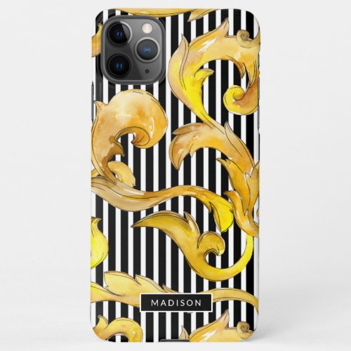 Decorative Baroque and Stripes Pattern with Name iPhone 11Pro Max Case