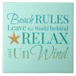 Decorative Beach Rules Tile<br><div class="desc">Insert this ceramic tile anywhere you want. Bring it to your kitchen backsplash or to your bathroom.</div>