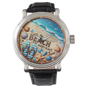 Decorative Beach-Themed Seashells and Sand Design Watch