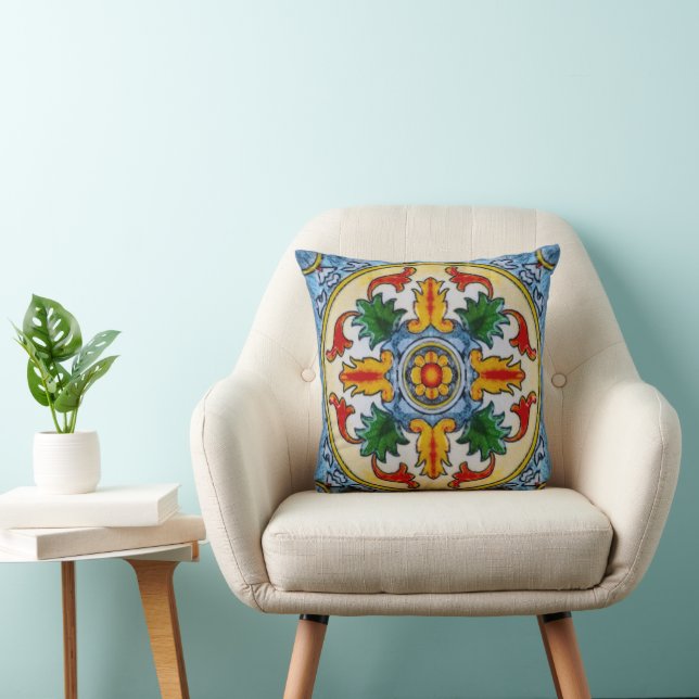 Decorative Beautiful Tile Motif Living Room Throw Pillow (Chair)