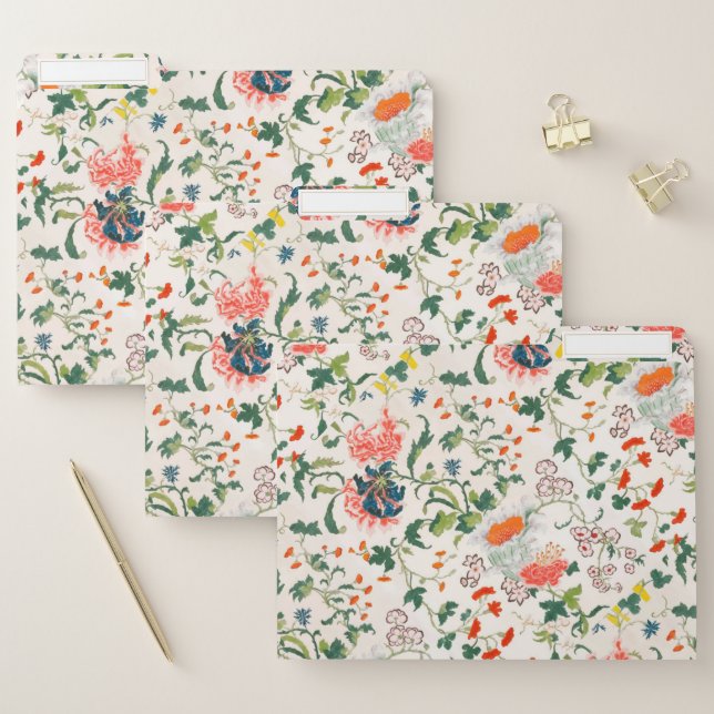 Decorative Beige Blooming Floral Pattern File Folder (Set)