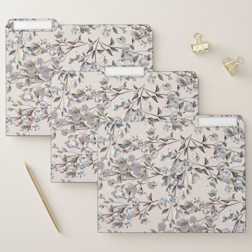 Decorative Beige Linen  Gray Floral Pattern File Folder