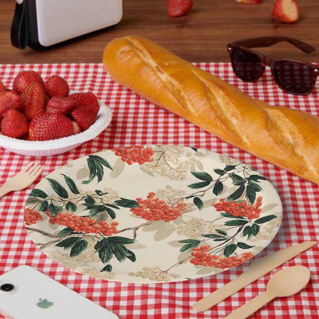 Decorative Berry Floral Pattern Paper Plates (Picnic)
