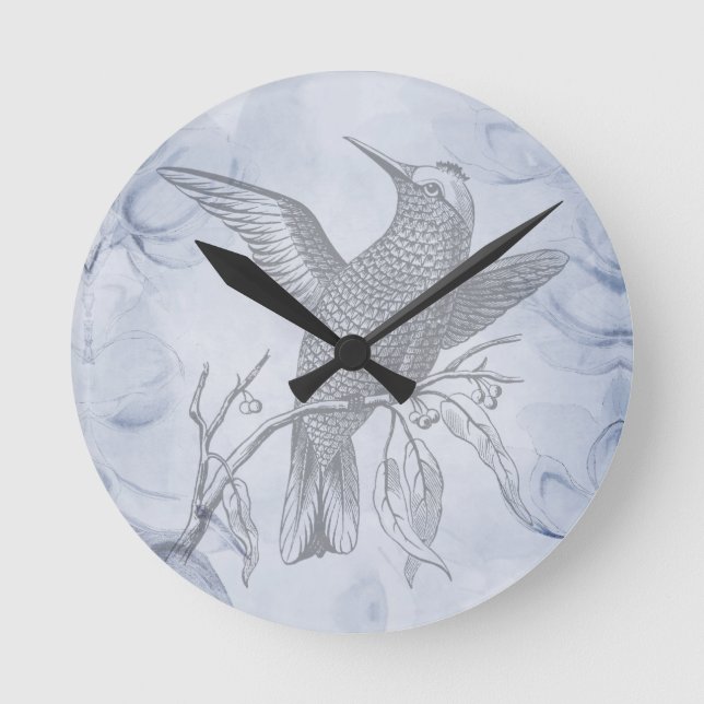 Decorative Bird Art Penmanship Round Clock (Front)