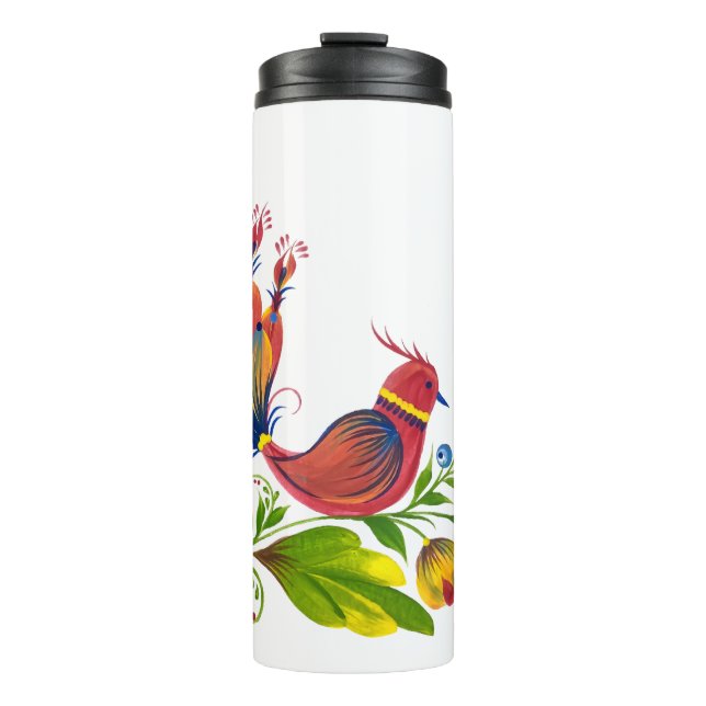 Decorative Bird with Flowers & Berries  Thermal Tumbler (Front)