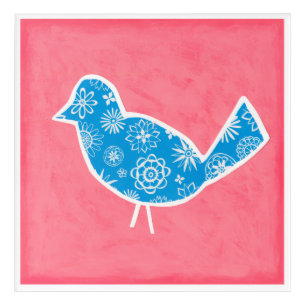 Decorative Bird with Patterns on Pink Background Acrylic Print