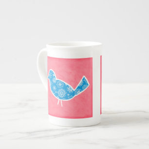 Decorative Bird with Patterns on Pink Background Bone China Mug