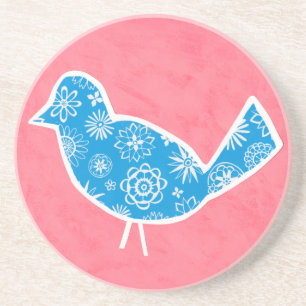 Decorative Bird with Patterns on Pink Background Drink Coaster