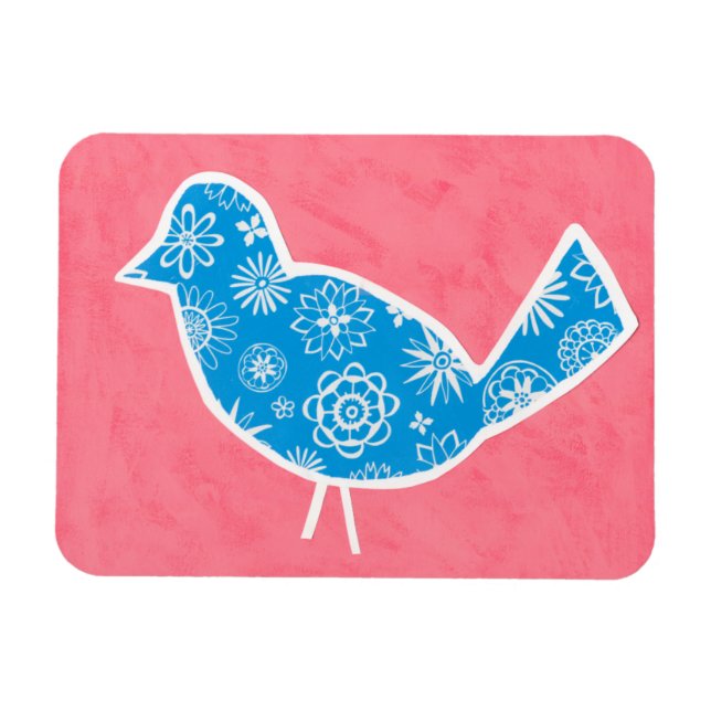 Decorative Bird with Patterns on Pink Background Magnet (Horizontal)