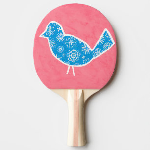 Decorative Bird with Patterns on Pink Background Ping-Pong Paddle