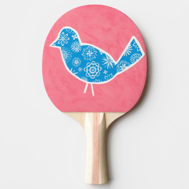 Decorative Bird with Patterns on Pink Background Ping-Pong Paddle (Front)